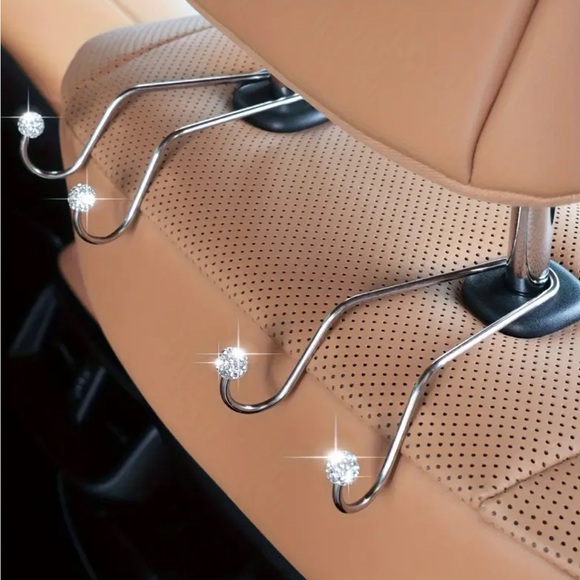 Pink Sparkling Rhinestone Car Seat Stainless Steel Hooks Set Of 2 NIP - Picture 2 of 7